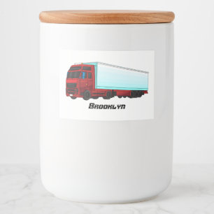 Red trailer truck illustration food label