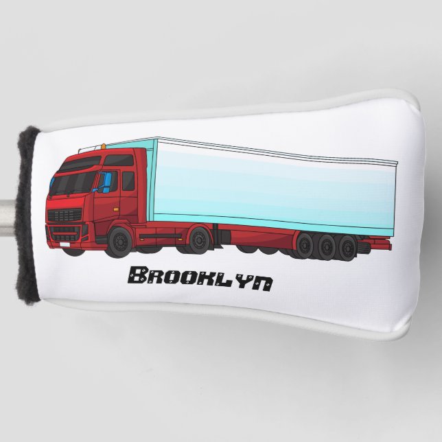 Red trailer truck illustration golf head cover (Front)