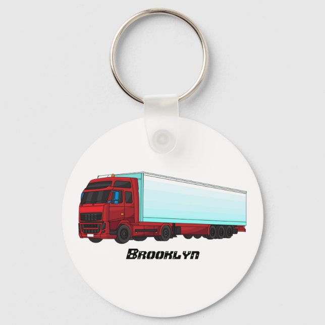 Red trailer truck illustration keychain (Front)