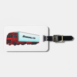 Red trailer truck illustration luggage tag