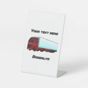 Red trailer truck illustration pedestal sign