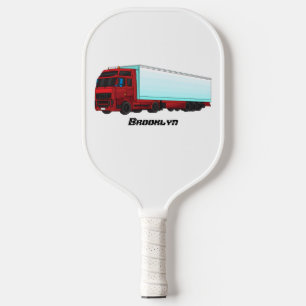Red trailer truck illustration pickleball paddle
