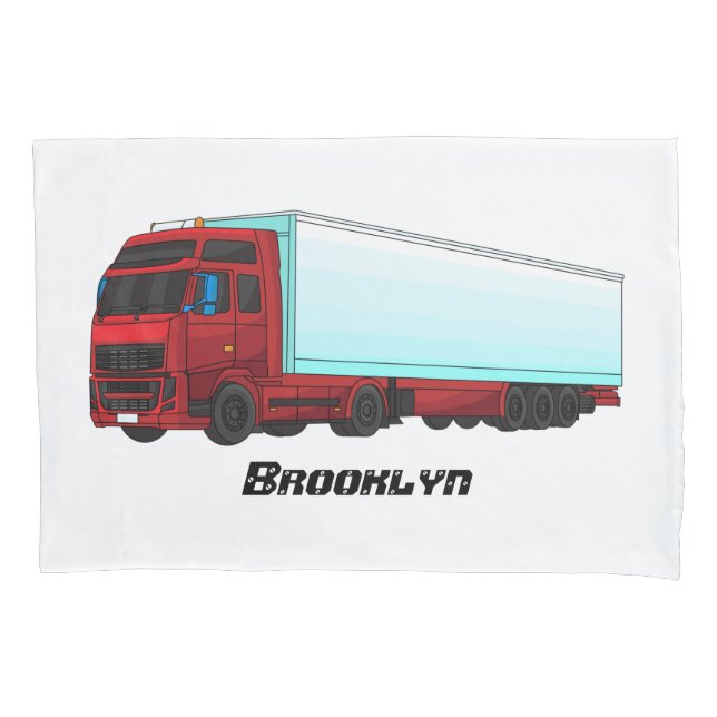 Red trailer truck illustration pillowcase (Front)