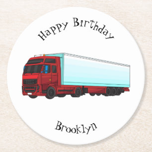 Red trailer truck illustration round paper coaster