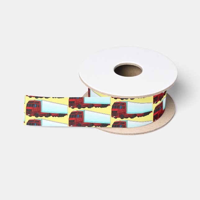 Red trailer truck illustration satin ribbon (Spool)