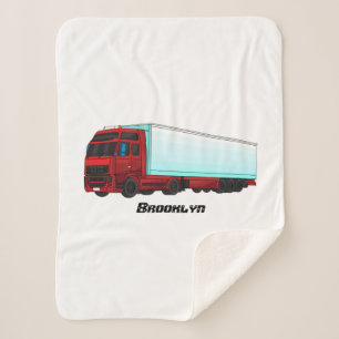 Red trailer truck illustration sherpa blanket