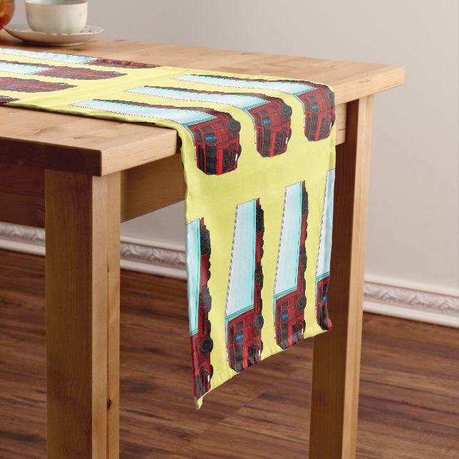 Red trailer truck illustration short table runner (In Situ)
