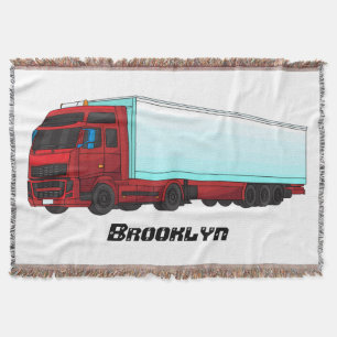 Red trailer truck illustration throw blanket