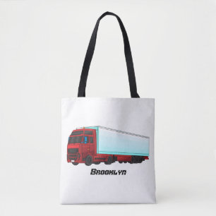 Red trailer truck illustration tote bag