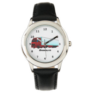 Red trailer truck illustration watch