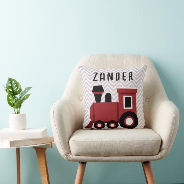 Red Train Boys Room Kids Throw Pillow (Chair)