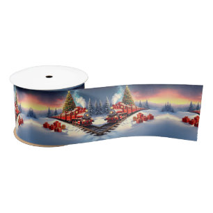Red Train Christmas Tree Holiday Satin Ribbon
