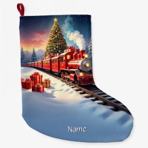 Red Train Christmas Tree Holiday Stocking