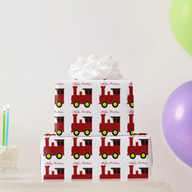 Red Train Design Birthday Wrapping Paper (Party Gifts)