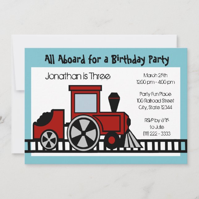 Red Train Engine Birthday Party Invitation (Front)