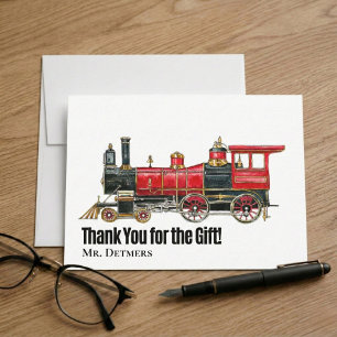 Red Train Flat Thank You Card
