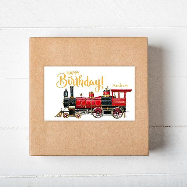 Red Train Happy Birthday Sticker (Birthday Depot High-quality Party Favor Decorations Red Train Happy Birthday Rectangular Stickers)
