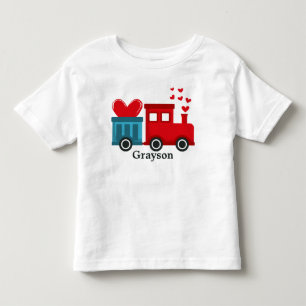 Red Train Hearts Love Valentine's Day Kids Name Toddler T-shirt