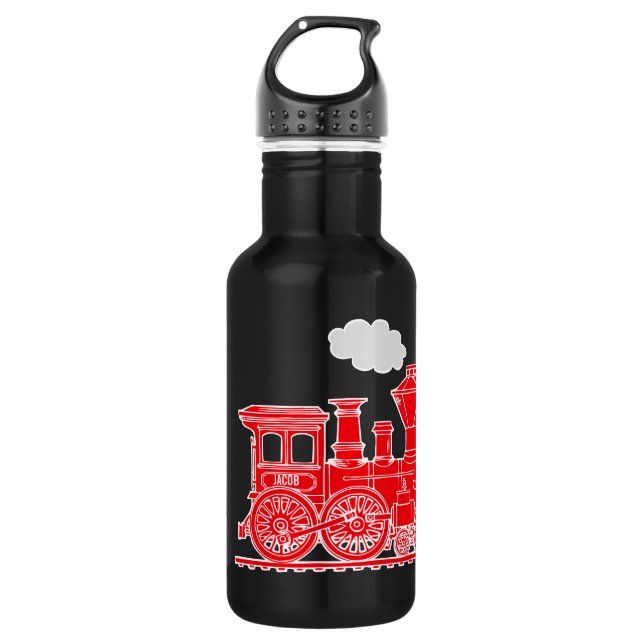 Red train kids name custom drinks bottle (Front)
