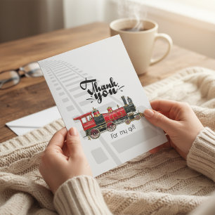 Red Train Rails Thank You Note Card