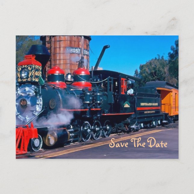 Red Train Save The Date Postcard (Front)