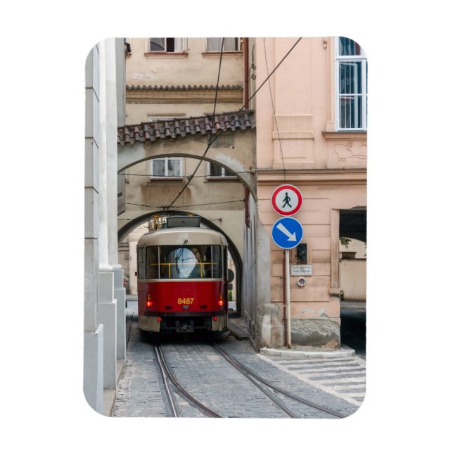 Red tramway in old town of Prague - Czech Republic Magnet (Vertical)