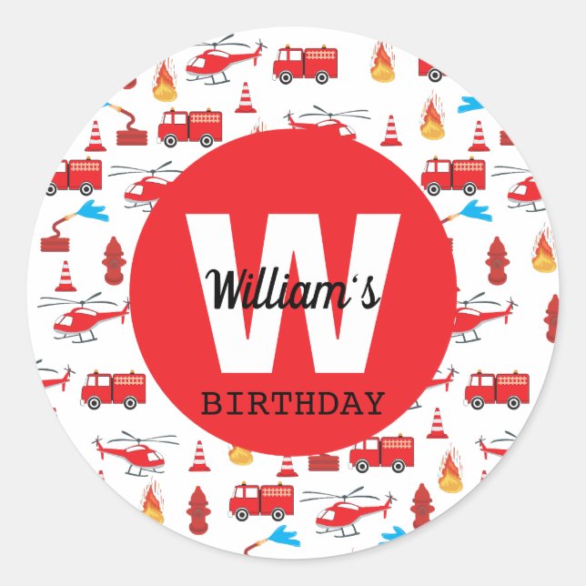 Red Transport Fire Truck Engine Birthday Party  Classic Round Sticker (Front)