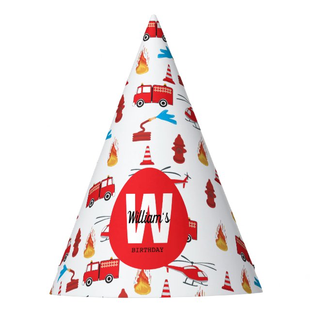 Red Transport Fire Truck Engine Birthday Party  Hat (Front)