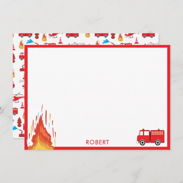 Red Transport Fire Truck Engine Brigade Boys Card (Front/Back)