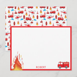 Red Transport Fire Truck Engine Brigade Boys Card