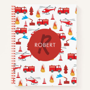 Red Transport Fire Truck Engine Brigade Monogram   Notebook
