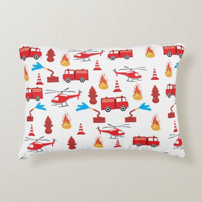 Red Transport Fire Truck Engine Brigade Pattern Accent Pillow (Front)