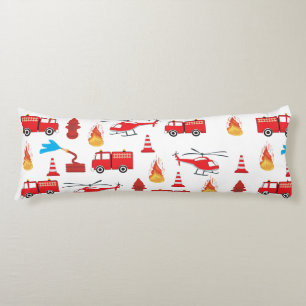 Red Transport Fire Truck Engine Brigade Pattern Body Pillow