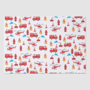 Red Transport Fire Truck Engine Brigade Pattern Tissue Paper
