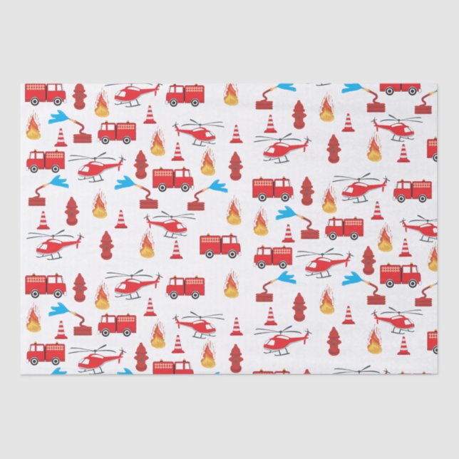 Red Transport Fire Truck Engine Brigade Pattern Tissue Paper (Front)
