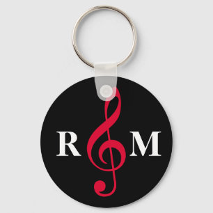 red treble clef with initials keychain