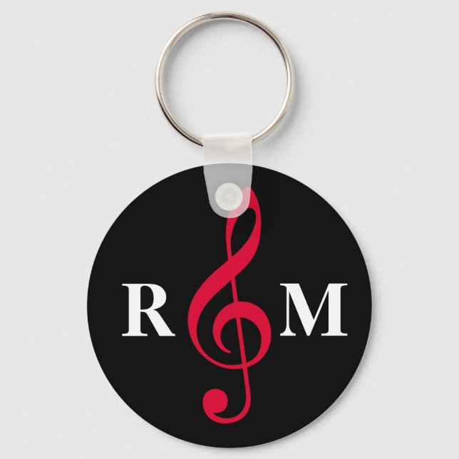 red treble clef with initials keychain (Front)