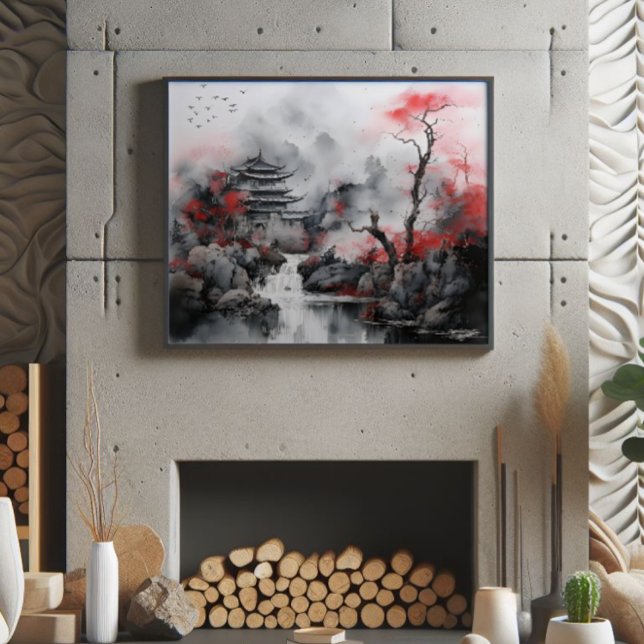 Red Tree and Asian House Photo Print (Creator Uploaded)