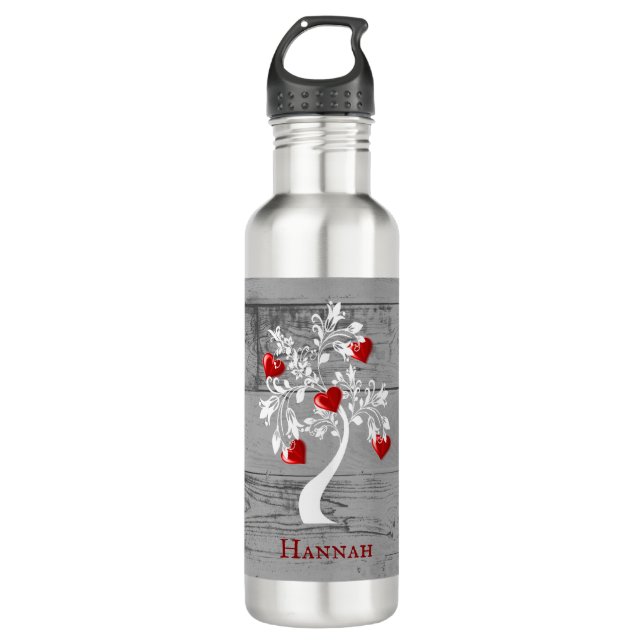 Red Tree of Hearts Personalized 710 Ml Water Bottle (Front)