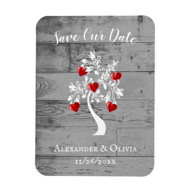 Red Tree of Hearts Save The Date Magnet (Vertical)