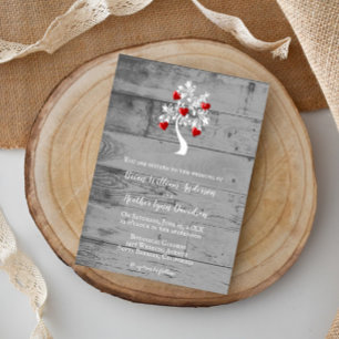 Red Tree of Hearts Wedding Invitation