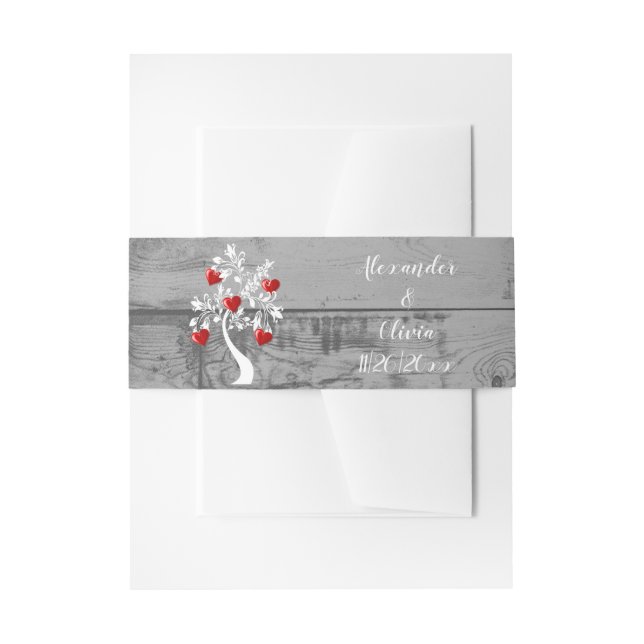 Red Tree of Hearts Wedding Invite Belly Band Invitation Belly Band (Front Example)