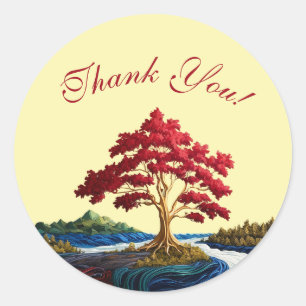Red Tree River/Forest/Mountains Thank You Stickers
