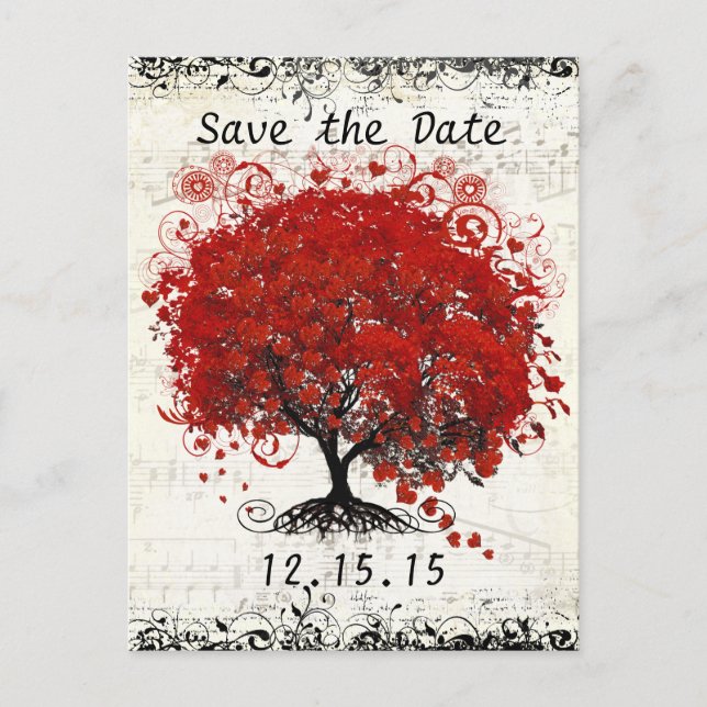 Red Tree Wedding Save The Date Announcement Postcard (Front)