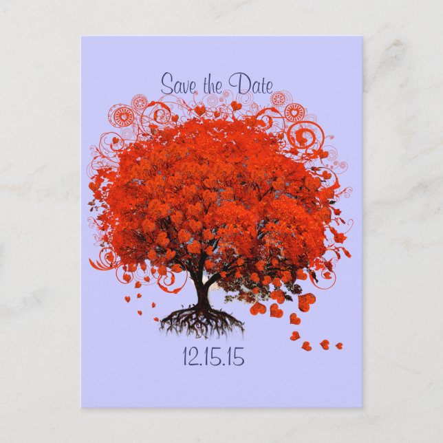 Red Tree Wedding Save The Date Announcement Postcard (Front)