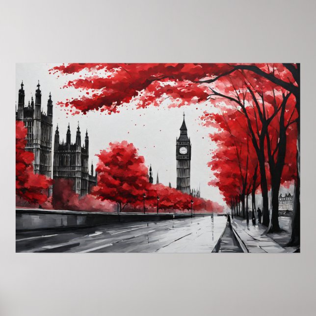 Red tree with Big Ben Poster (Front)