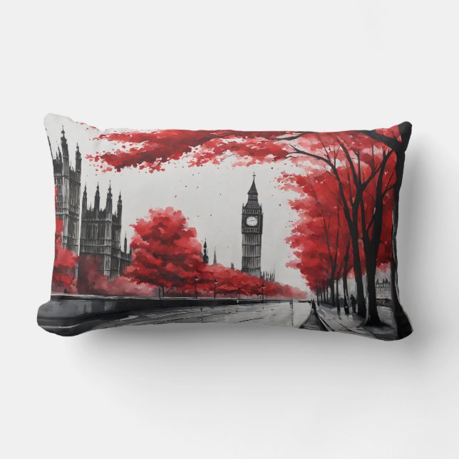 Red trees & Big Ben Lumbar Pillow (Front)