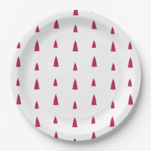 Red Trees Simple Modern Christmas Paper Plate