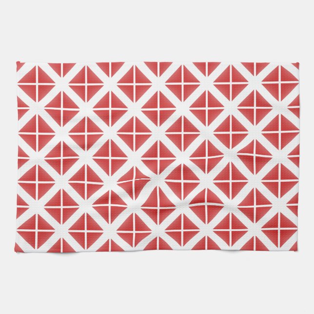 Red Trendy Triangle Pattern Kitchen Towel (Horizontal)