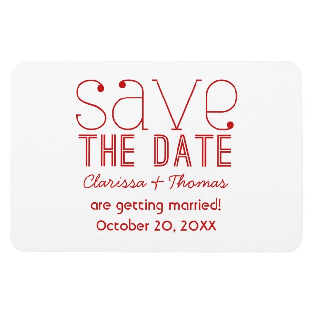 Red Trendy Typography Save the Date Magnet (Horizontal)